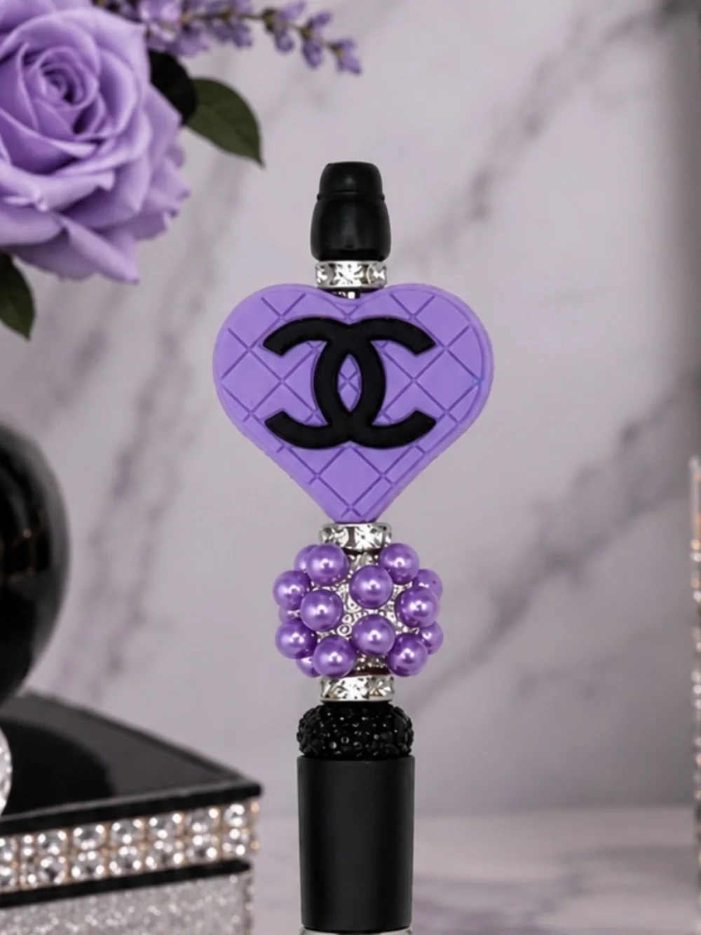 Lavender Luxe Heart Beaded Pen